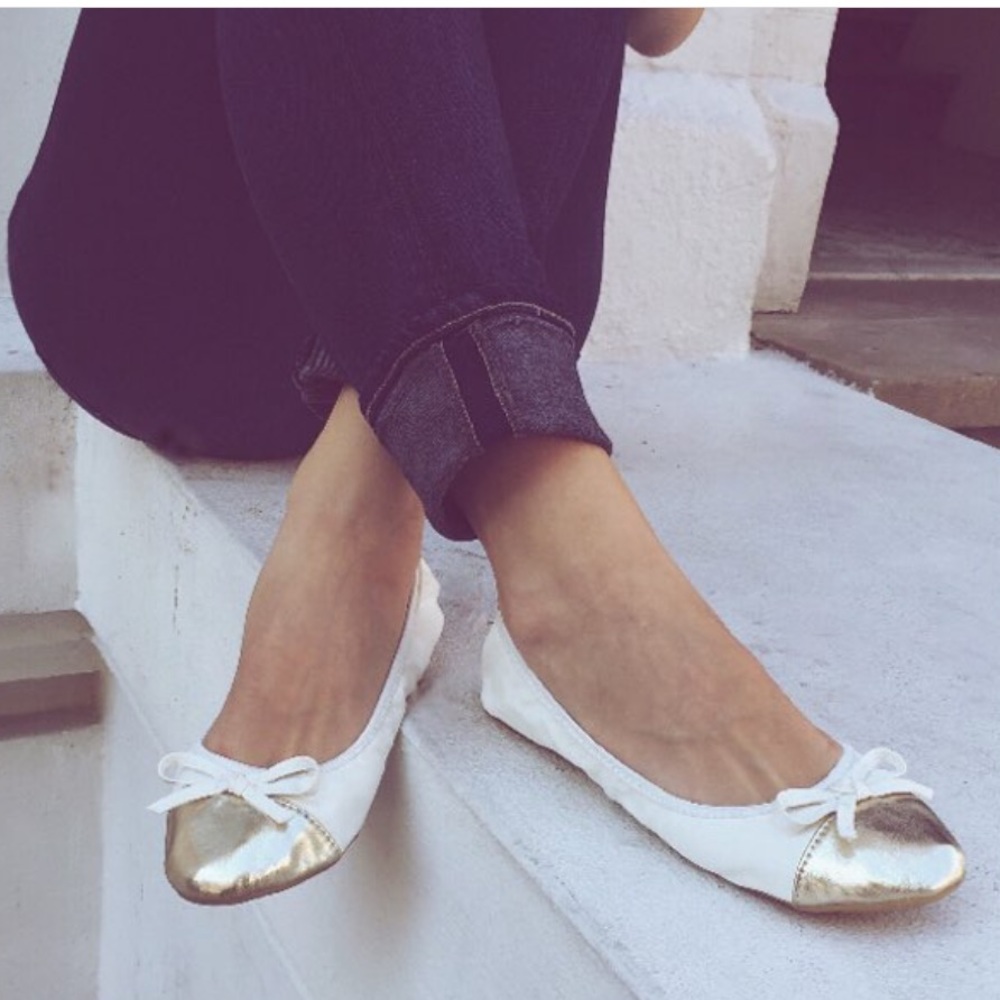 NWOT Talaria White with Gold Toe Cap Flats